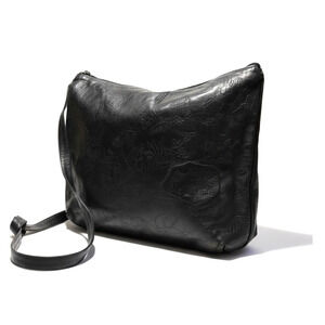 Carlos Falchi Western Shoulder Bag Black Buffalo Leather Tooled Hobo USA Vintage